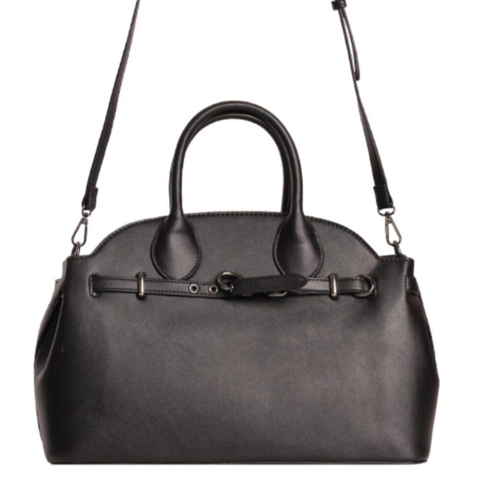 Steve Madden Black Leather Satchel with Polished Hardware